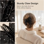 Polka Dot Long Ribbon Bow Shark Hair Claw Clip, Satin Non-slip Hair Accessory Black & White Set (2 Pcs)