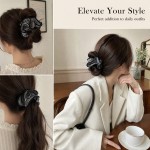 Oversized Black & White Mini Plaid Fabric Scrunchie with Black Trim