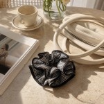 Oversized Black & White Mini Plaid Fabric Scrunchie with Black Trim