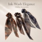 Ink Wash Chiffon Ribbon Scrunchies, Non-Slip Soft Hair Ties for Women