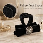 Black Velvet Rhinestone Bow Hair Claw Clip, Non-slip Hair Grab for Women