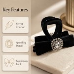 Black Velvet Rhinestone Bow Hair Claw Clip, Non-slip Hair Grab for Women