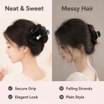 Black Sparkly Mesh Bow Faux Pearl Mini Hair Claw Clip, Non-Slip Tiny Hair Grab for Stray Hair