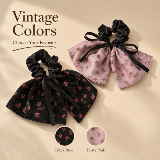 Floral Ribbon Bow Scrunchies, Chiffon Satin Hair Ties for Women Long Hair