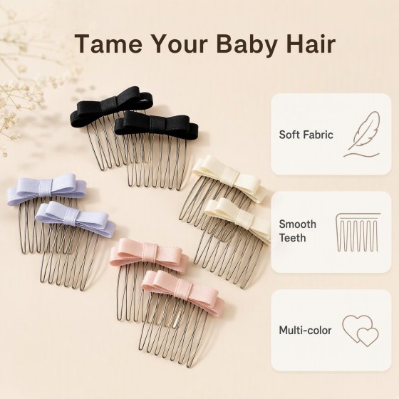 Fabric Bow Multi-tooth Hair Combs, 2PCS Non-Slip Broken Hair Clips