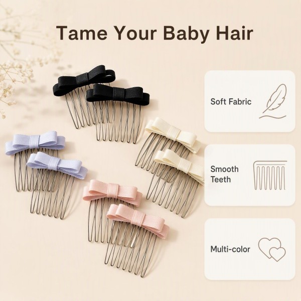 Fabric Bow Multi-tooth Hair Combs, 2PCS Non-Slip Broken Hair Clips