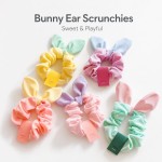 Macaron color 3D Bunny Ear Fabric Scrunchies, Soft No-Tug Hair Ties