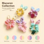 Macaron color 3D Bunny Ear Fabric Scrunchies, Soft No-Tug Hair Ties