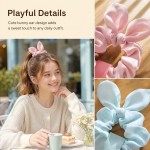 Macaron color 3D Bunny Ear Fabric Scrunchies, Soft No-Tug Hair Ties