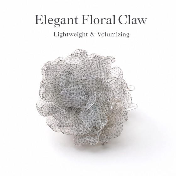 Polka Dot Sheer Tulle Puffy Flower Hair Claw Clip for Women