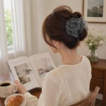 Polka Dot Sheer Tulle Puffy Flower Hair Claw Clip for Women