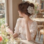 Polka Dot Sheer Tulle Puffy Flower Hair Claw Clip for Women