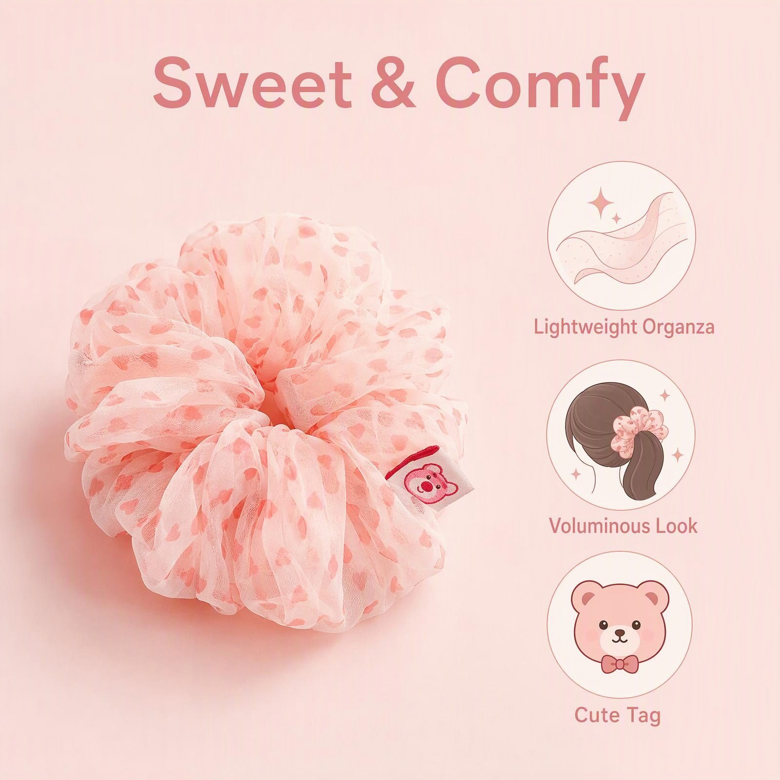 4 Pcs Cartoon Organza Scrunchies, Cute Printed Elastic Hair Ties for Women Girls