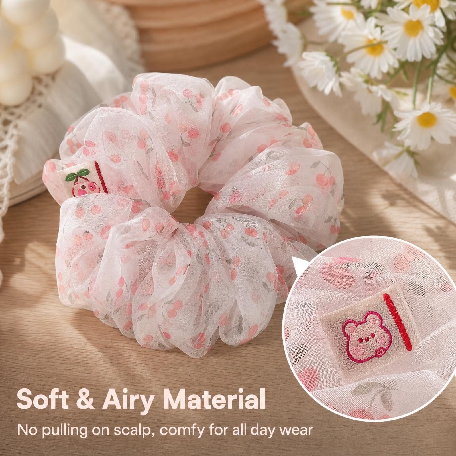 4 Pcs Cartoon Organza Scrunchies, Cute Printed Elastic Hair Ties for Women Girls